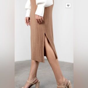 Mod Ref Ribbed Sweater Midi Skirt with Slit Minimalist Capsule Tan Small